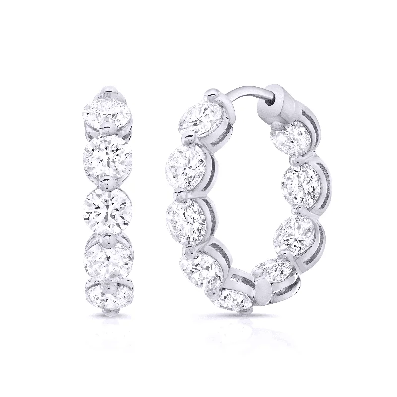 Thick cuff earrings-6 Carat Round Cut Natural Diamond Hoop Earrings Inside Out Single Prong