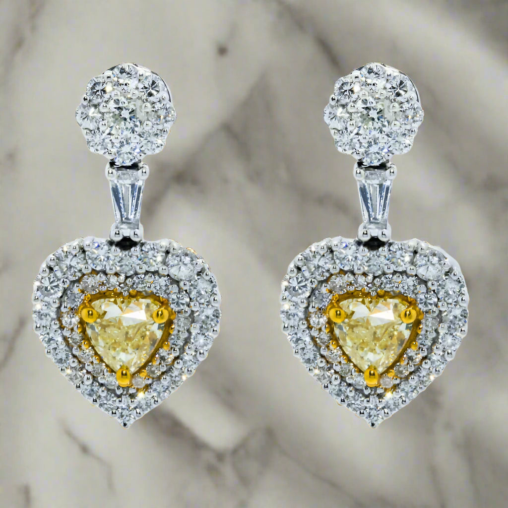 Tiny dot earrings-Armida 3 Carats Heart Cut Fancy Yellow Diamond Drop Earrings in 14K White Gold