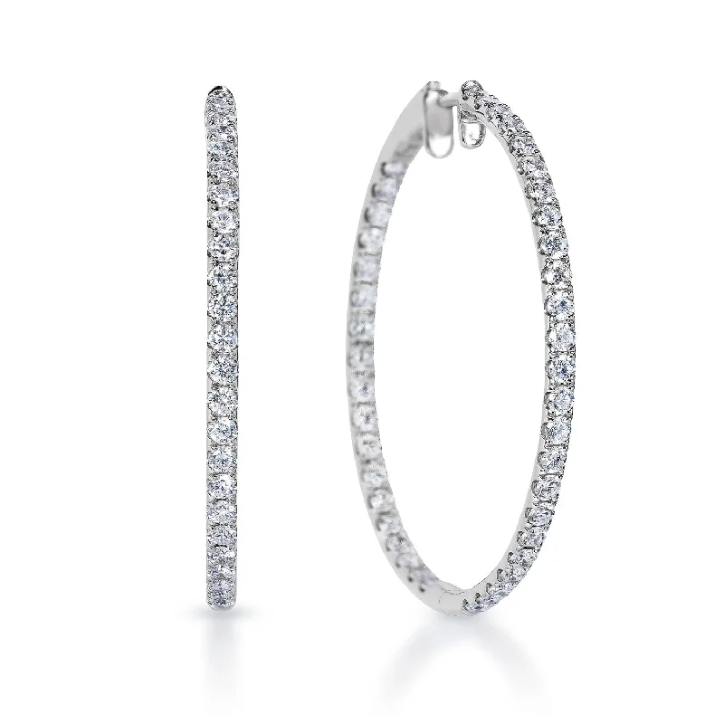 Flat knot earrings-Kamari 2 Carat Round Brilliant Diamond 34.5 mm Hoop Earrings in 18k White Gold