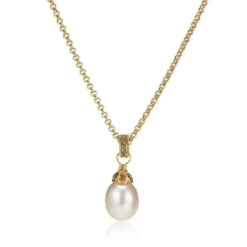 Simple cross necklaces-Large Pearl Teardrop Necklace in Gold