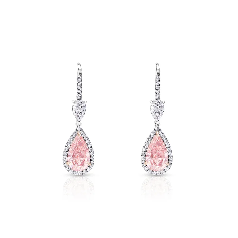 Tiered dangle earrings-Ayla 7 Carat Pear Shape Earth Mined Carats Fancy Intense Pink Diamond Earrings. GIA