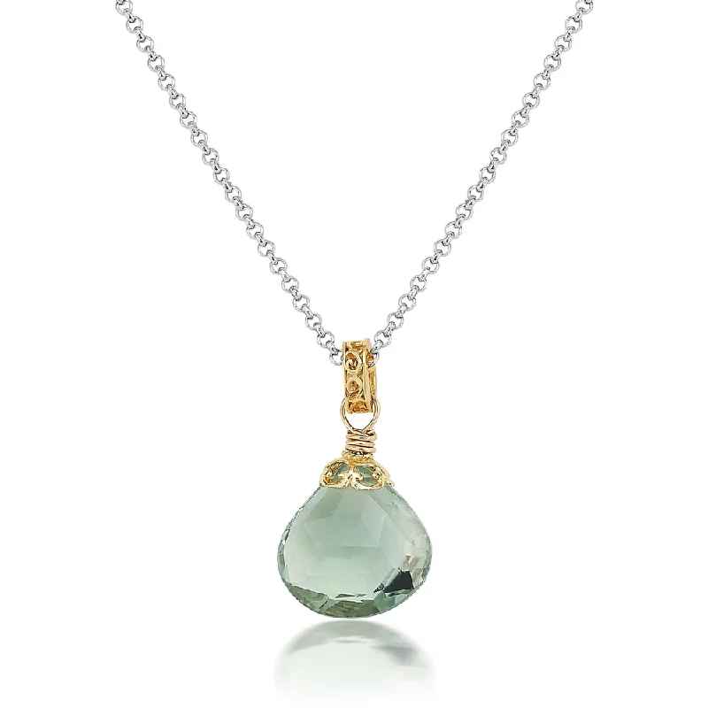 Nymph wing necklaces-Green Amethyst Two-tone Drop Necklace