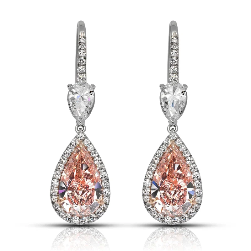 Sleek hoop earrings-CHER 8 CARAT PEAR SHAPE FANCY INTENSE PINK HALO DIAMOND DROP DANGLING EARRINGS PLATINUM 18K WHITE GOLD GIA CERTIFIED 3 CT FIP VVS BY MIKE NEKTA