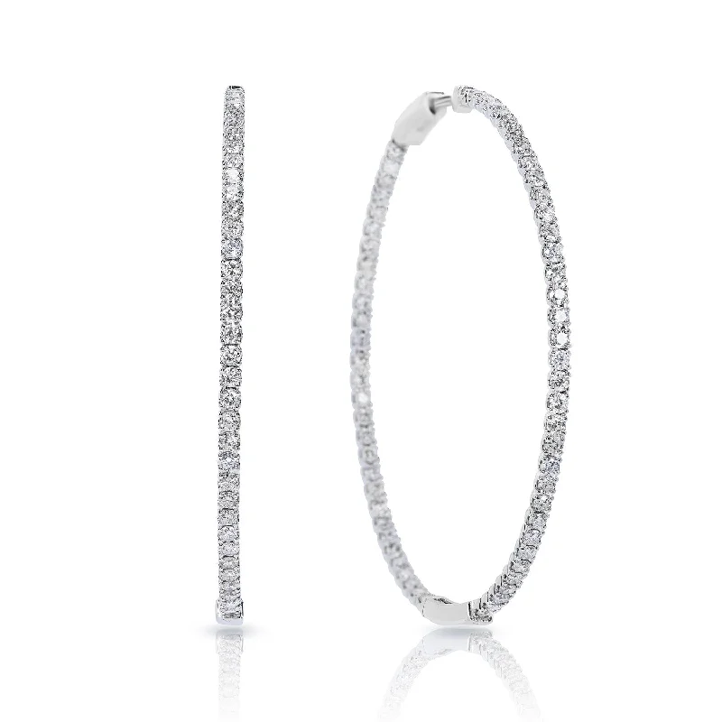 Thin enamel earrings-Kylee 4 Carat Round Brilliant Diamond 56 mm Hoop Earrings in 14k White Gold