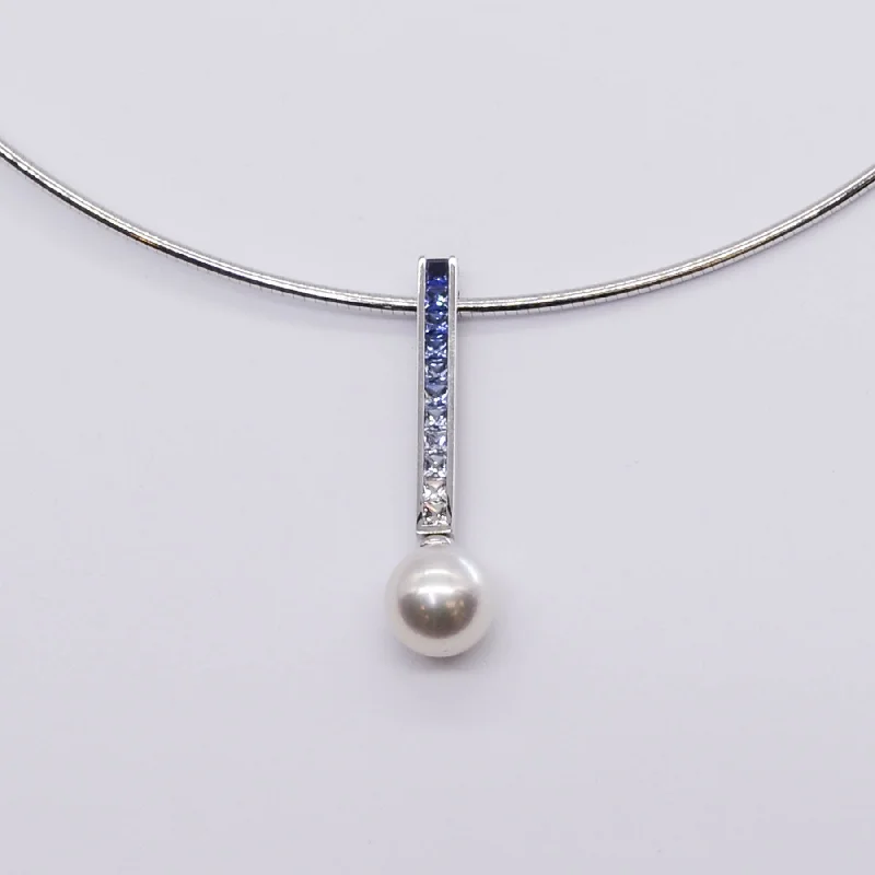 Raised bar necklaces-'Mikimoto' Elements of Life Akoya Pearl and Sapphire Ocean Necklace | 8.3mm, 0.85ctw |