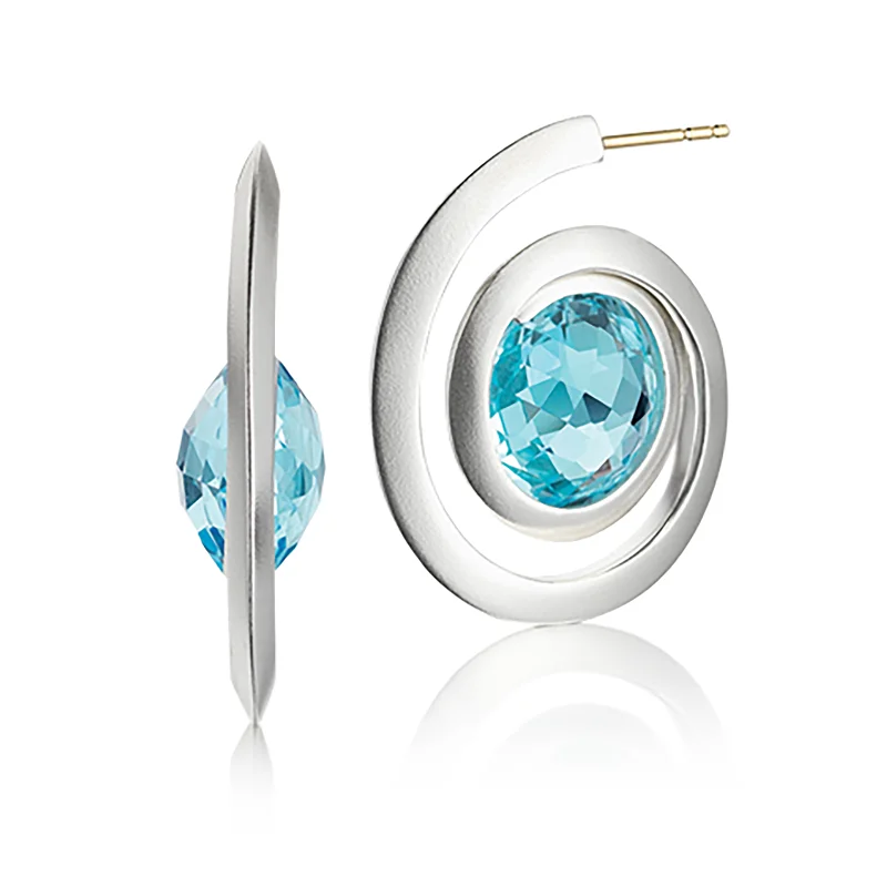 Ruby stud earrings-Kaleidoscope Blue Topaz and Sterling Silver Spiral Earring