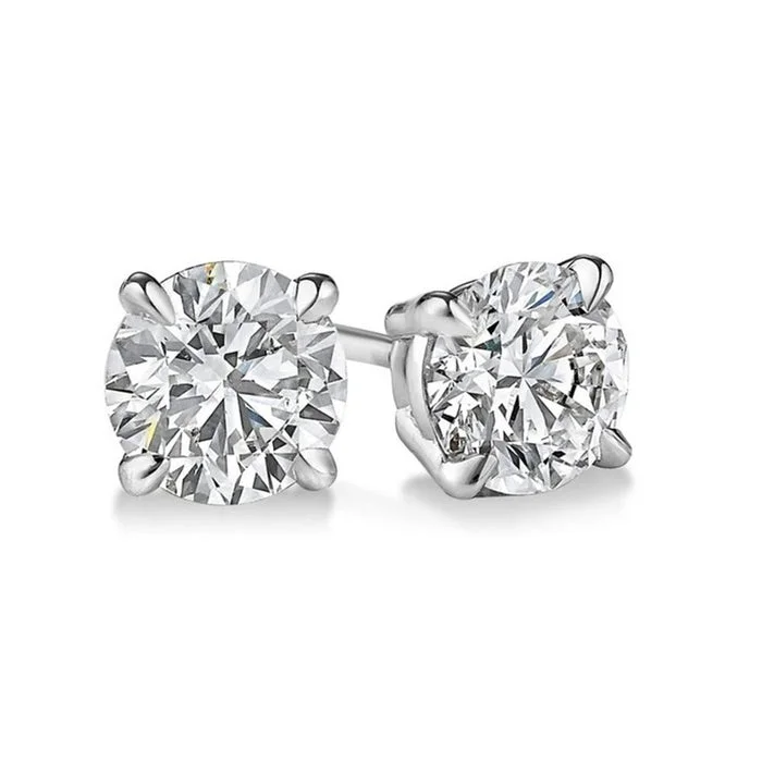 Fluid design earrings-0.80 Carat Round Cut Natural Earth Mined Diamond 4 Prong Stud Earrings