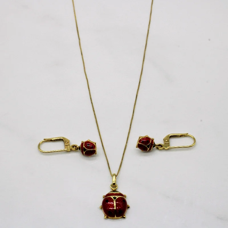 Celestial sign necklaces-14k Yellow Gold Enamel Ladybug Necklace & Earring Set | 18" |