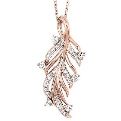 Raised bar necklaces-Leaf Diamond Necklace 1/5 Cttw 14k Rose Gold