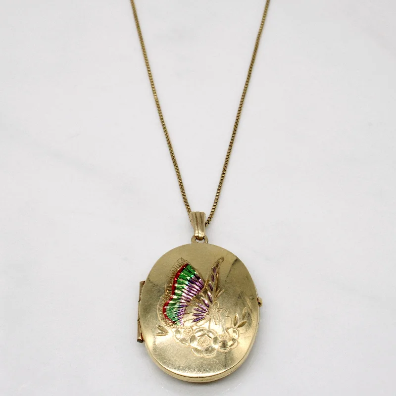 Sapphire gem necklaces-10k Yellow Gold Painted Butterfly Locket & Necklace | 20" |