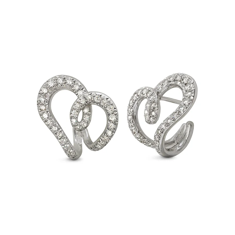 Fold knot earrings-Heart Diamond and White Gold Earrings