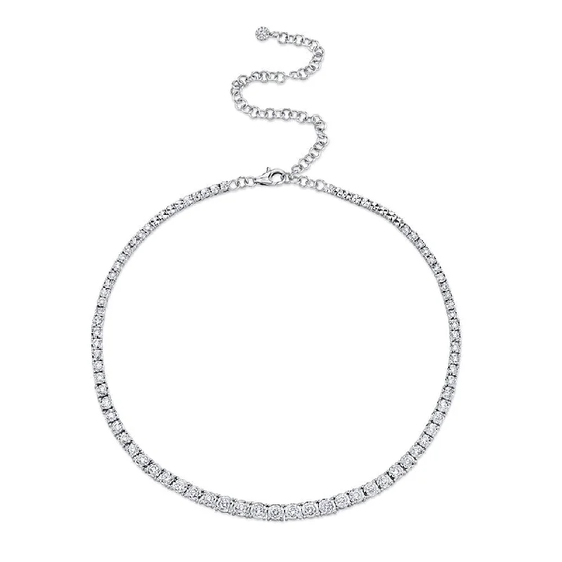 Tie-style necklaces-4.39CT DIAMOND TENNIS CHOKER NECKLACE