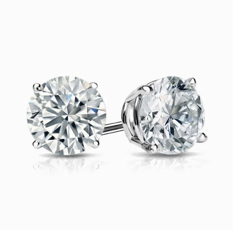 Fine threader earrings-4.00 Ctw. Round Cut Diamond Stud Earrings J Color VS2 GIA Certified 3X