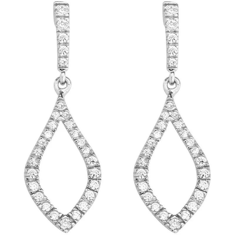 Fine star earrings-Classic Women's Earrings - Sterling Silver Open Marquise Shape White CZ Stone | D-5435