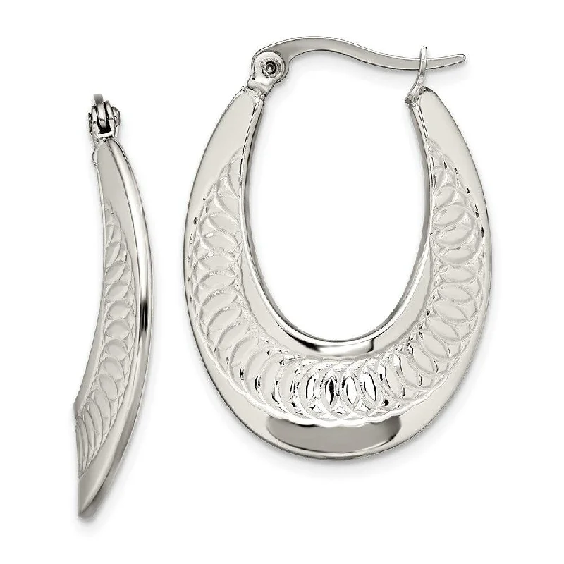 Curved drop earrings-Stainless Steel Polished and Textured Swirl Hoop Earrings