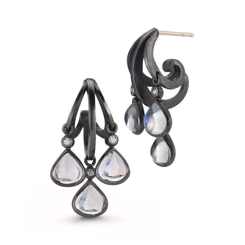 Cool clay earrings-On the Edge Three Tier Moonstone and Diamond Drop Earrings