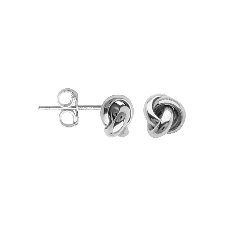 Swirl dangle earrings-Love Knot Stud Earrings 6mm Polished Wide Loops Rhodium on Sterling Silver