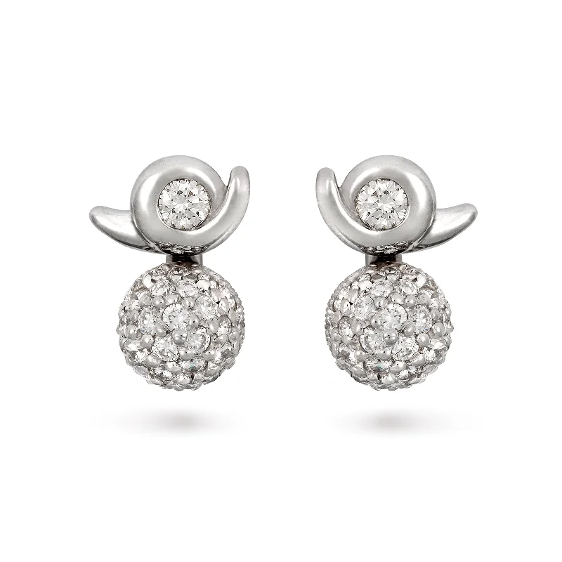 Gatsby drop earrings-Contour Pave Ball Diamond and White Gold Earrings