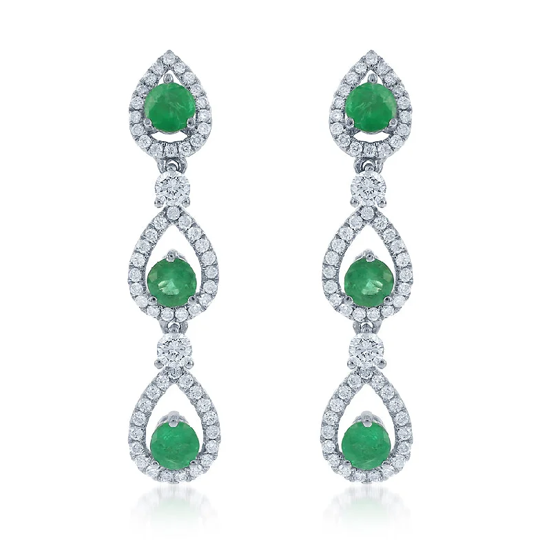 Thai tile earrings-14KWG BR 0.80CTW DIA & 0.95CTW EMERALD DROP EARRINGS.  116 DIA = 0.80CT  6 EM = 0.95CT