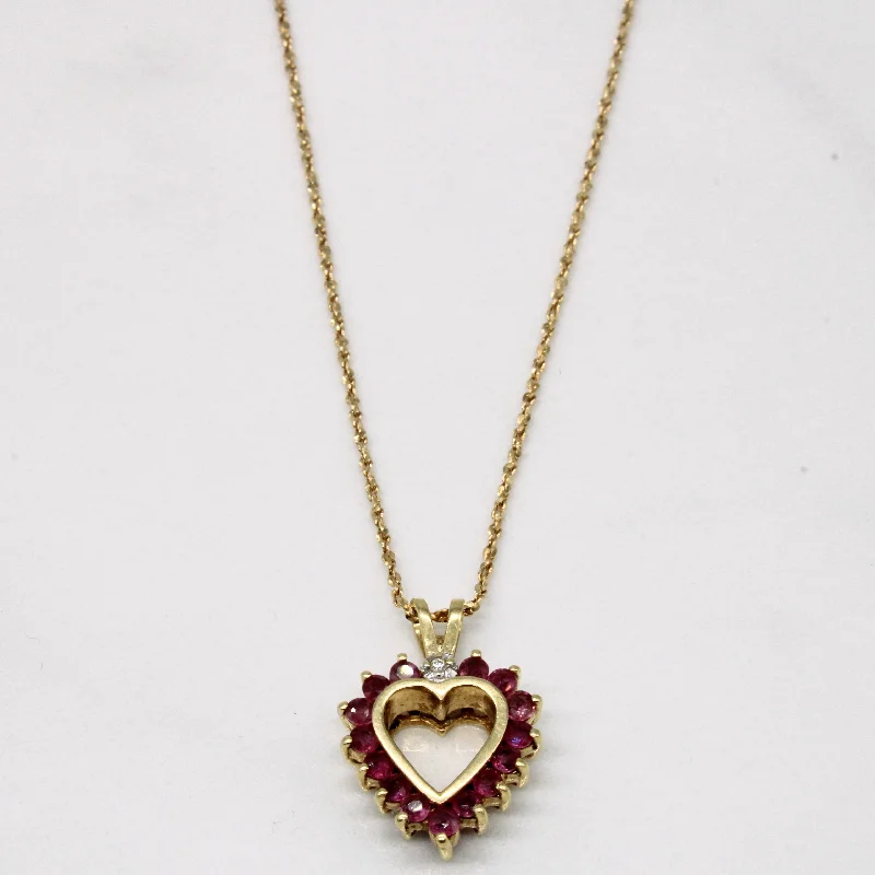 Clear bead necklaces-Ruby & Diamond Heart Pendant Necklace | 0.50ctw, 0.01ctw | 16" |