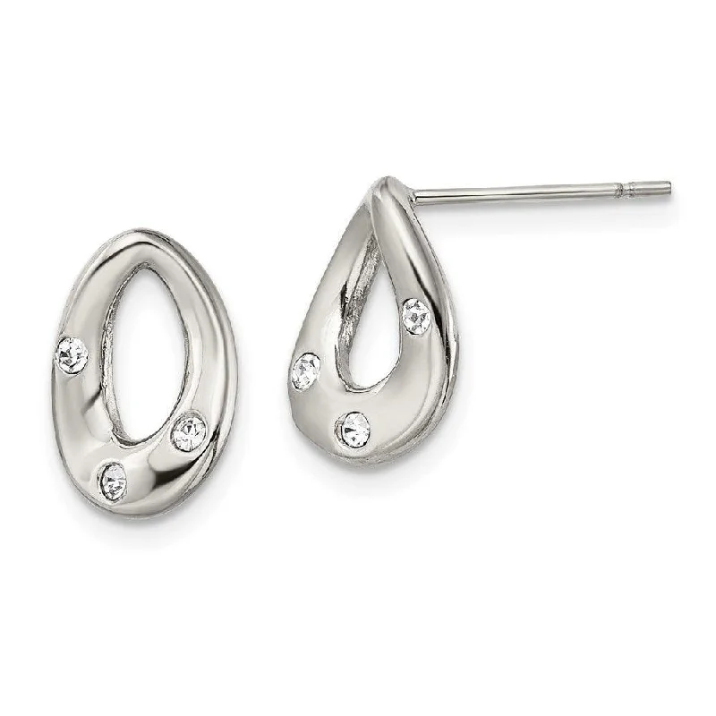 Pure stud earrings-Stainless Steel Polished Tear Drop 3 Crystal Post Earrings