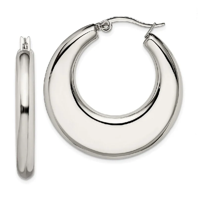 Onyx gem earrings-Stainless Steel 35mm Hollow Hoop Earrings