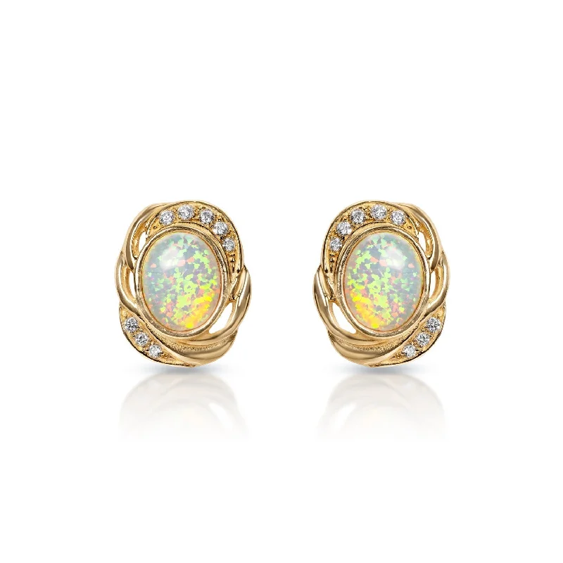 Crystal braid earrings-Mary 0.25 Carats 16 Round Oval Opal bottom Diamond Stud Earrings in 14k Yellow Gold