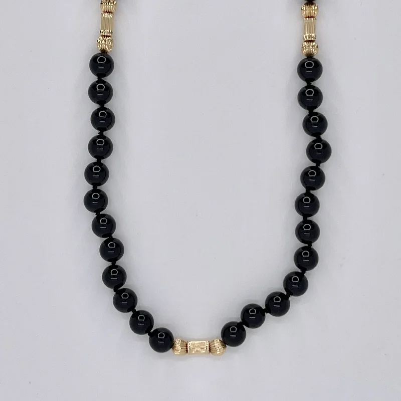 Sloped design necklaces-Black Onyx Beaded Necklace | 35"