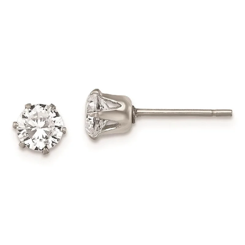 High shine earrings-Stainless Steel Polished 5mm Round CZ Stud Post Earrings