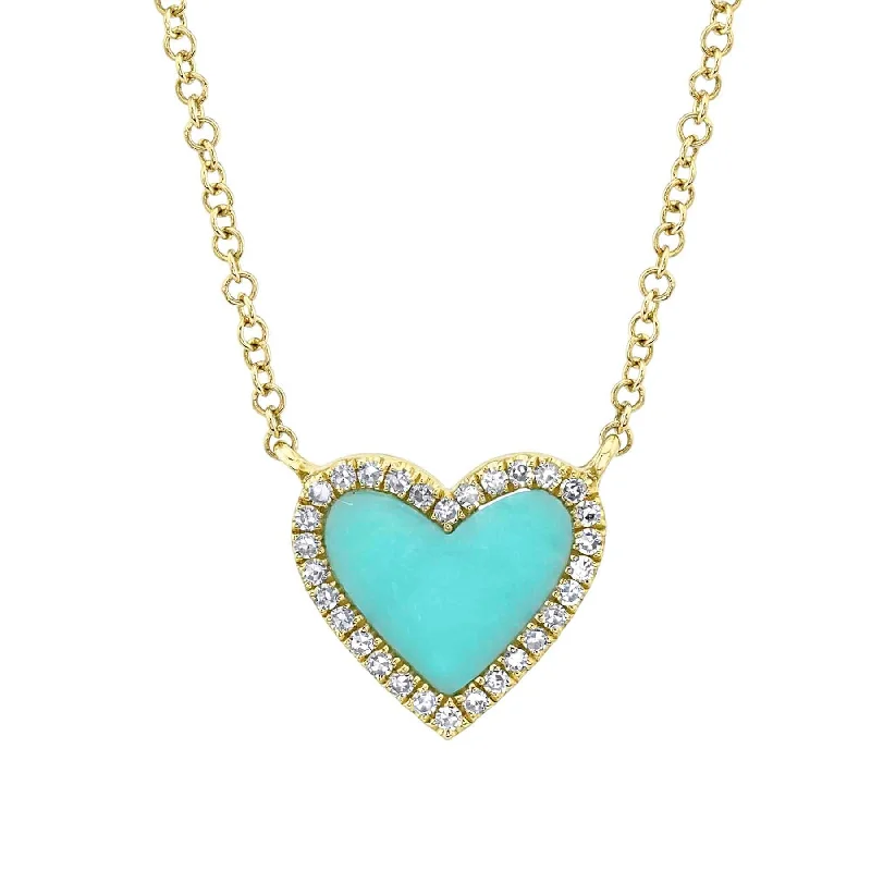 Flax thread necklaces-0.09CT DIAMOND & 0.55CT COMPOSITE TURQUOISE HEART NECKLACE SC55012619