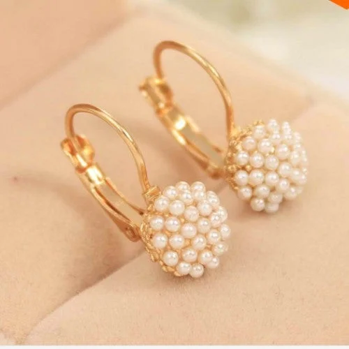 Worn flair earrings-Cuff Earring - Pearl Beads Stud Earrings