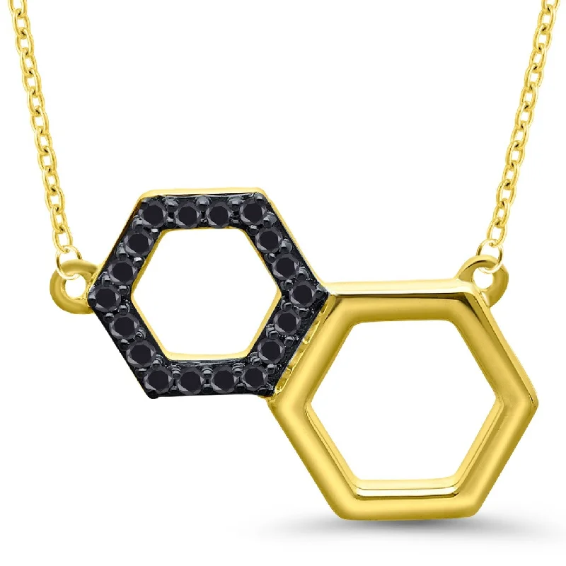 Onyx gem necklaces-10K Yellow Gold 0.05cttw Black Diamond Honeycomb Necklace