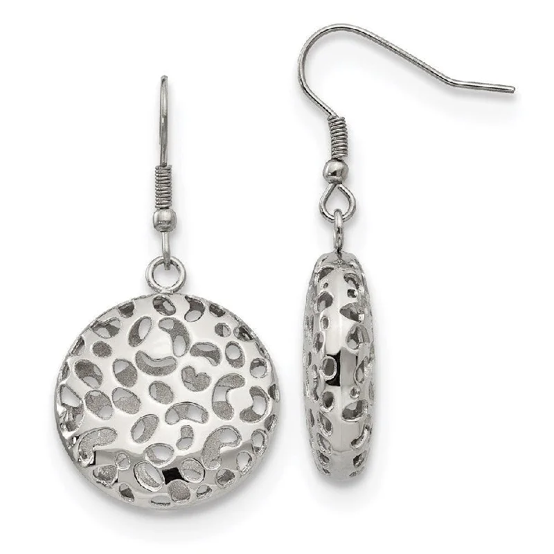 Oval drop earrings-Stainless Steel Polished Puffed Cut-out Design Shepherd Hook Earrings