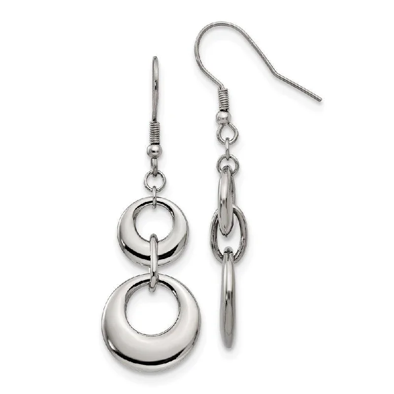 Thin wing earrings-Stainless Steel Polished Circle Shepherd Hook Dangle Earrings