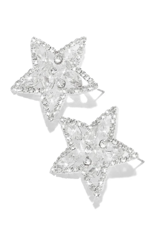 Pure stud earrings-Rockstar Embellished Star Stud Earrings - Silver