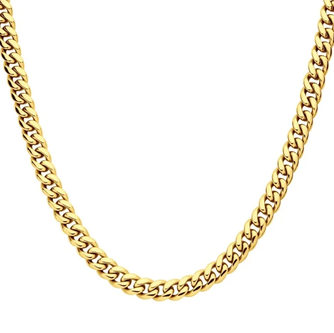 Sleek drop necklaces-StSt/18KYGP 24" 8mm LG Diamond Cuban Necklace w/ Box Clasp  (35) 1mm LG RBC = 0.16ctw