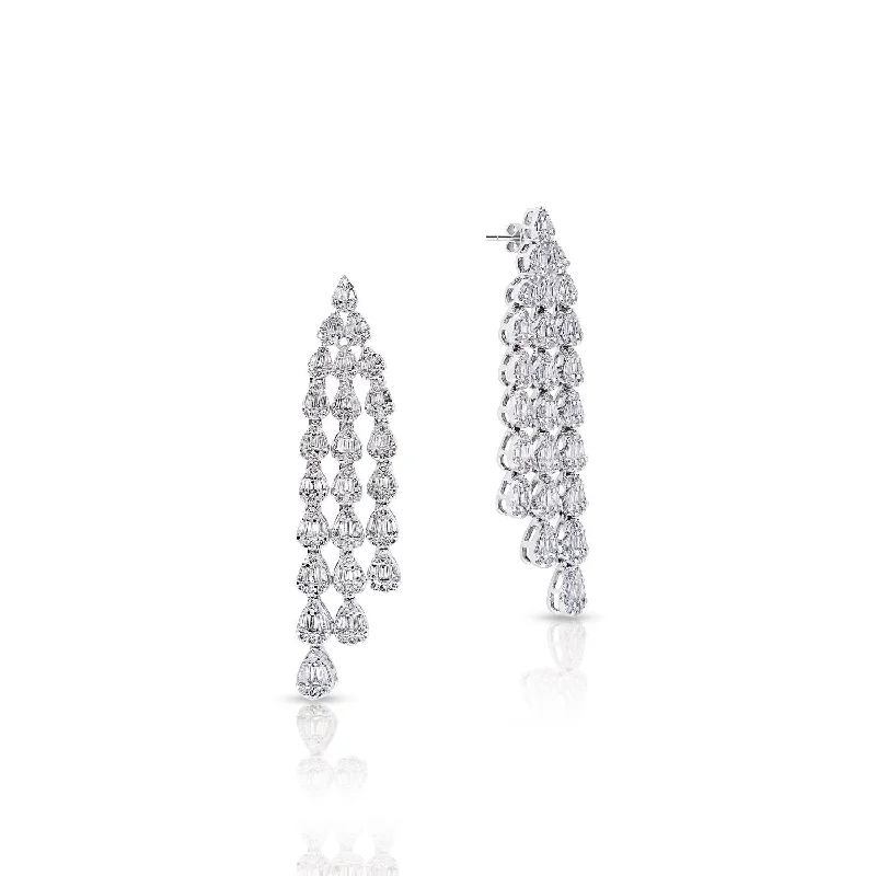 Curved drop earrings-Lyla 3 Carat Baguette and Round Hanging Earth Mined Diamond Earrings in 14 Karat White Gold