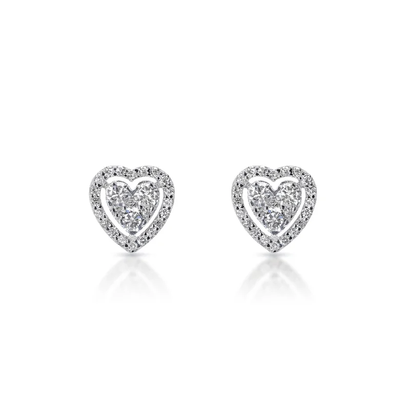 Vivid druzy earrings-Charlie 0.76 Carat Round Brilliant Heart Diamond Stud Earrings in 14k White Gold