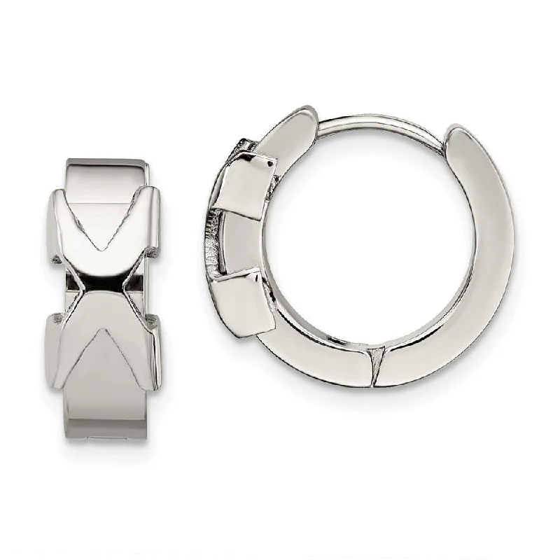 Shiny art earrings-Stainless Steel Polished Hinged Hoop Earrings