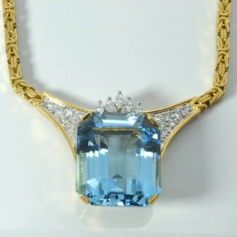 Oval drop necklaces-'Cavelti' Aquamarine & Diamond Necklace | 40.00ct | 0.97ctw | 16"|