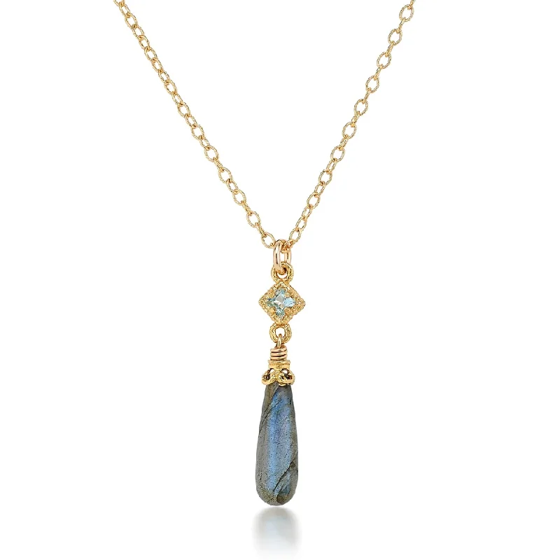 Rope braid necklaces-Gold Necklace in Blue Topaz with Labradorite Drop