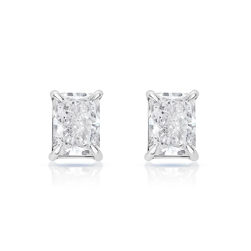 Oval drop earrings-Lela 3 Carat Radiant Cut F - G VS1 - VS2 Lab Grown Diamond Stud Earrings in 14k White Gold