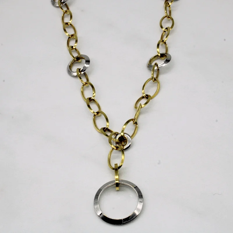 Etched disc necklaces-Italian 18k Two Tone Gold Drop Necklace | 17" |