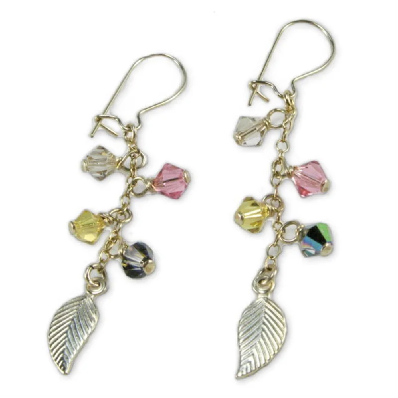 Star glow earrings-14K Yellow Gold-filled Leaf Earrings with Multicolor Swarovski(R) Crystals