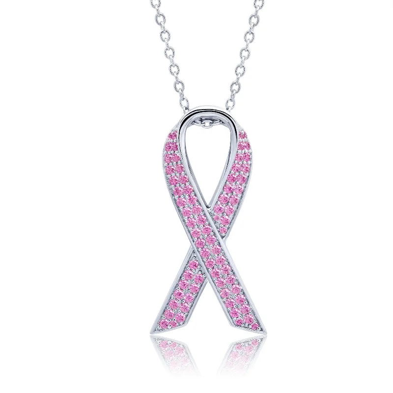 Thai style necklaces-Lafonn Pink Ribbon Diamond Necklace N0178PKP24