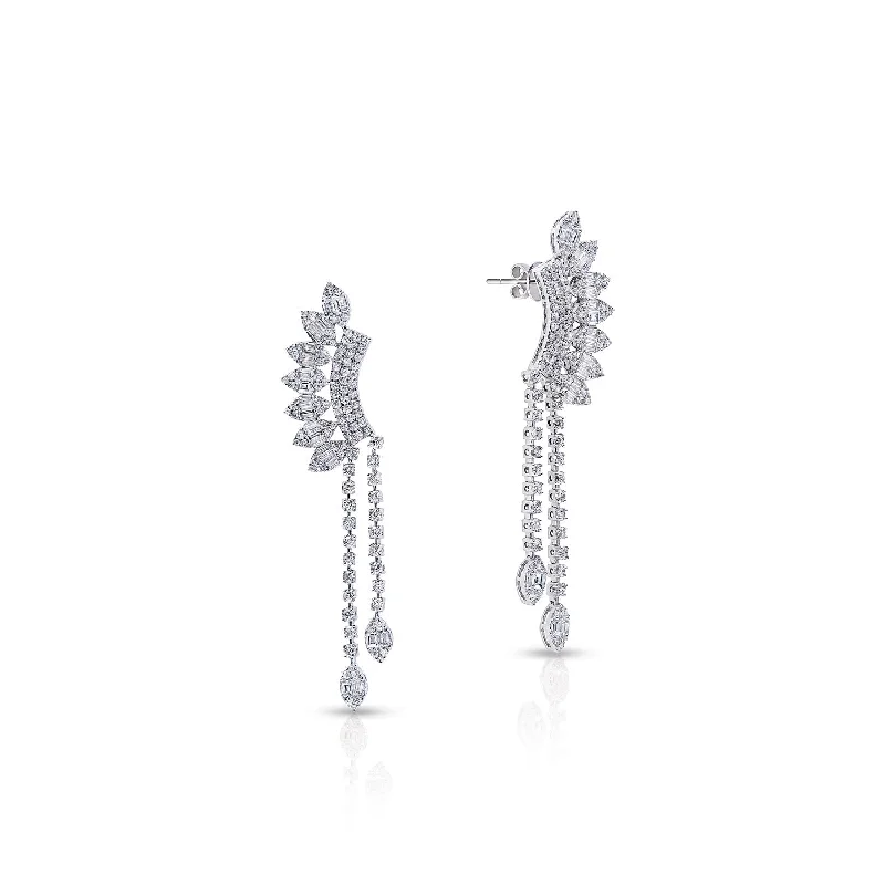 Thin silk earrings-Estella 4 Carat Combine Mix Shape Dangling Diamond Earrings in 14k White Gold