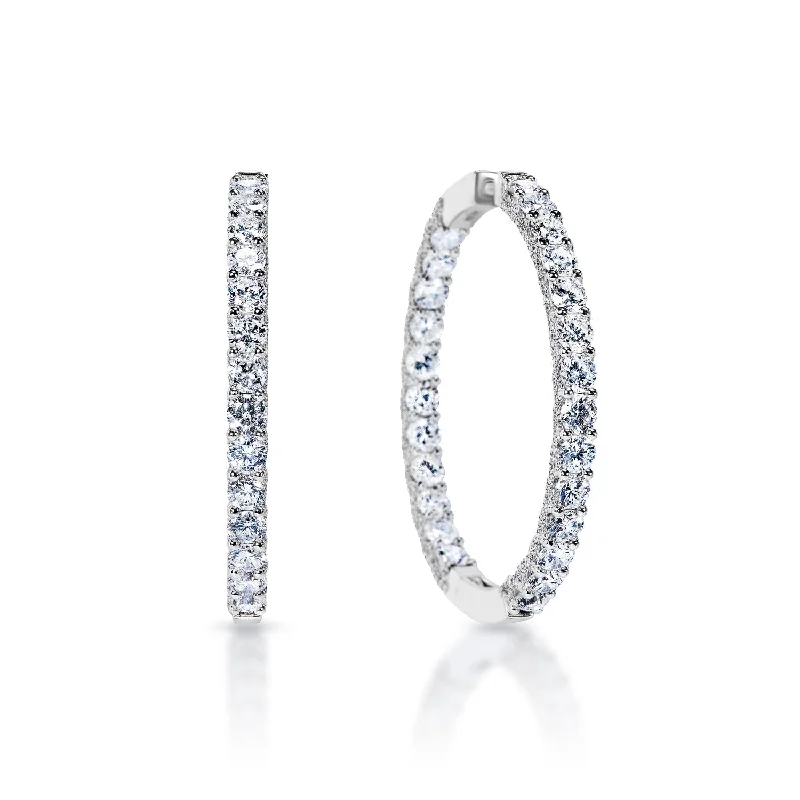 Sapphire stud earrings-Melany 13 Carat Round Brilliant Diamond Hoops Earrings in 14k White Gold