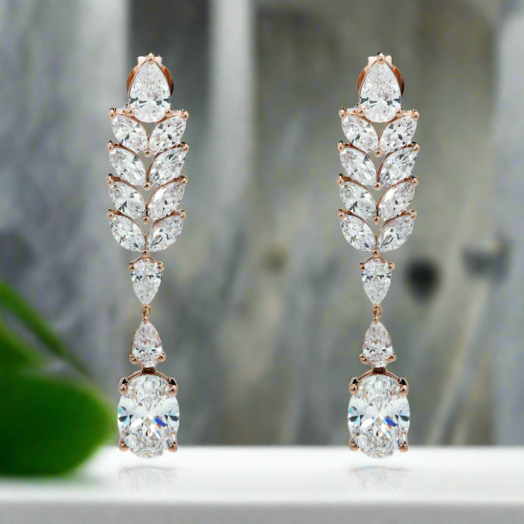 Rope bead earrings-Laina 8 Carats Pear & Oval Cut Lab Grown Diamond Drop Earrings in 14K White Gold