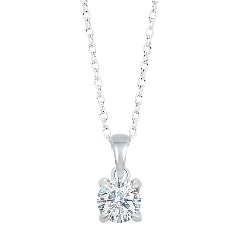 Half crescent necklaces-Round Solitaire 1/3 Cttw Diamond 18" Necklace  14k White Gold