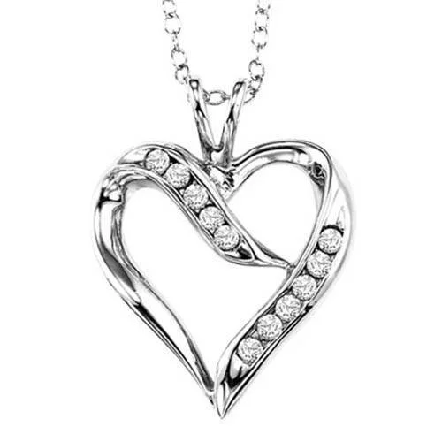 Emerald necklaces-Sterling Silver and Diamond Heart Shaped Necklace